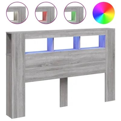 Image de vidaXL Tête de lit LED Gris Sonoma 160x18,5x103,5 cm Bois composite