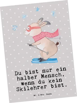 Produktbild von Mr. & Mrs. Panda Postkarte Skilehrer Herz - Grau Pastell - Geschenk, Ansichtskarten, Postkarten, Fotokarte, bildkarte, Grußkarte