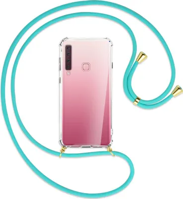Produktbild von Handykette Backcover-Schutzhülle mit Band (Metall goldfarben) für Samsung Galaxy A9 2018 - türkis
