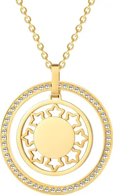 Produktbild von Karisma Damen Edelstahl Anhängerkette Collier 2 Kreise Sterne zirkonia Farbwahl 80cm Lang CQD106 - Gold