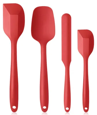 Produktbild von 4-teiliges Set Silikonspatel und Teigschaber, Backutensilien, hitzebeständig bis 260 °C, flexibel, antihaftbeschichtet, rot