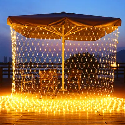 Obrázek produktu pro 1.5X1.5M 96LED světelná síť venkovní vnitřní světelná opona vánoční dekorace 8 režimů pohádkové světlo pro keře zahradní pokoj balkon vánoční světla žlutá