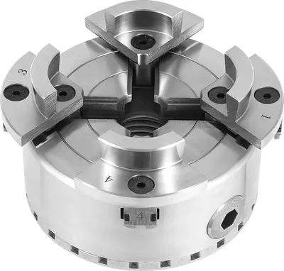 Produktbild von Drehfutter - 4-Backen-Futter - Ø 96 mm - M33 Gewinde - Spannbereich 32–45 mm - Tiefe 71 mm - Gewicht 2,4 kg - Silber