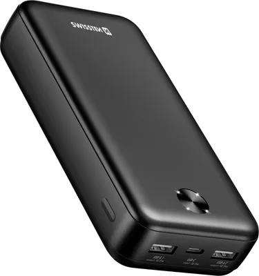 Produktbild von Swissten, Externer Akku 20000mAh 10.5W mit Doppel-USB-Anschluss LED-Anzeige, Schwarz