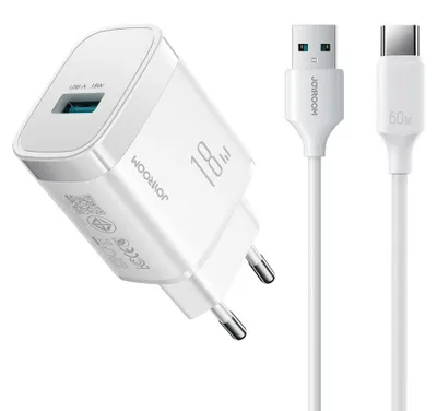 Zdjęcie produktu dla Ładowarka do ściany Joyroom JR-TF4 18W z kablem USB-A - USB-C 3A 1 m - biała