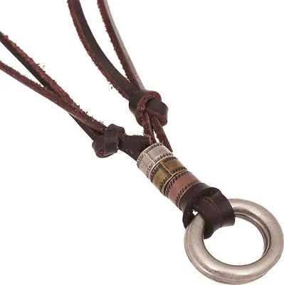 Imagen del producto de INF Collar vintage de cuero con doble círculo Marrón