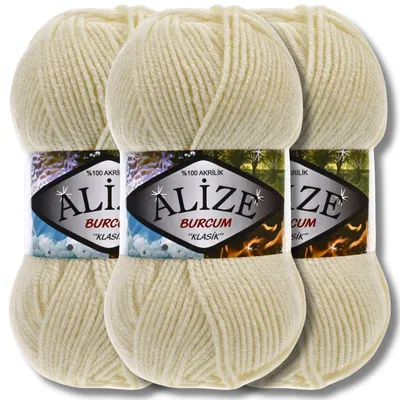 Productafbeelding van Alize 3x 100g Burcum Klasik garen, effen, geschikt voor haken en breien (Crème - 1)