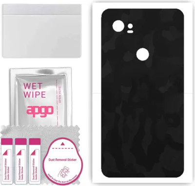 Produktbild von apgo Rückseite Schutzfolie, Skin, kompatibel mit Google Pixel 2 XL, Hinten Displayschutzfolie aus Vinylfolie, kratzfest, einfache Montage - Schwarzes Tarnmuster
