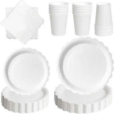 Image de Set de table en papier pour 24 personnes - Blanc - Motif floral - Occasion festive