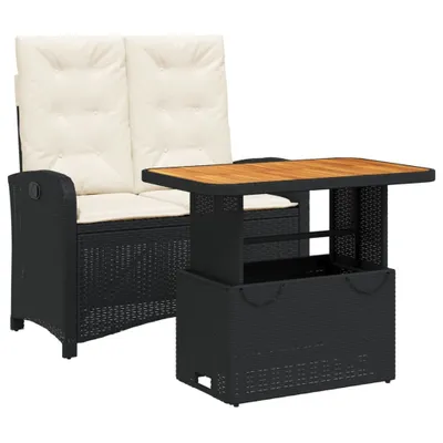 Produktbild von 2-tlg. Garten-Essgruppe mit Kissen Schwarz Poly Rattan