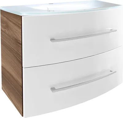 Produktbild von Fackelmann VERONA Badmöbel Set 2-teilig 80 cm breit, Braun Dunkel/Weiß Hochglanz, Glas