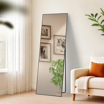 Obrázek produktu pro Benicia – Zrcadlo, stojací nebo nástěnné | Barva: matná černá | Rozměry: 50 x 3 x 150 cm