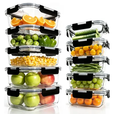 Produktbild von OZAVO Frischhaltedose 10 er set mit deckel,Glas Frischhaltedosen,Lunchbox,Glasbehälter, luftdicht & auslaufsicher Meal Prep Boxen Glas für Mikrowelle