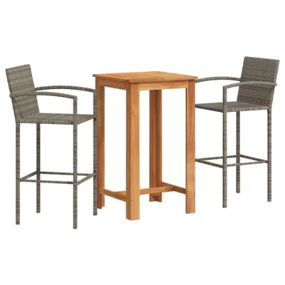 Produktbild von vidaXL 3-tlg. Gartenbar-Set Grau Massivholz Akazie und Poly Rattan