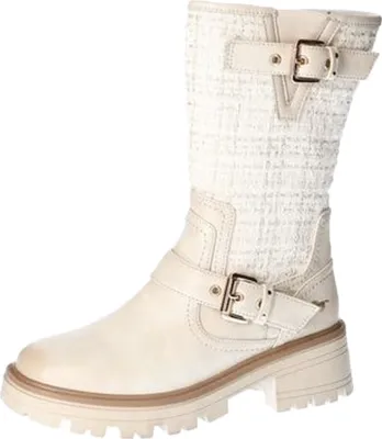 A single beige boot is shown against a white background.