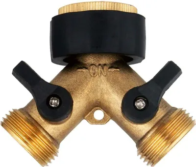 Produktbild von 2-Wege Y Verteiler mit Absperrhähnen für Zwei Zulaufschläuche,3/4 Zoll Messing zum Anschluss von 2 Geräten, Wasserdurchfluss regulier- und absperrba