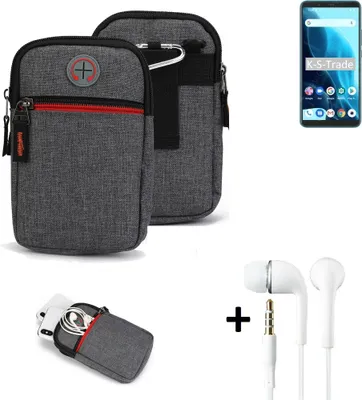 Produktbild von K-S-Trade Gürteltaasche + Kopfhörer kompatibel mit Cubot Note 9 Handy Tasche Holster Schutz Hülle Handy Hülle grau Zusatzfächer 1x