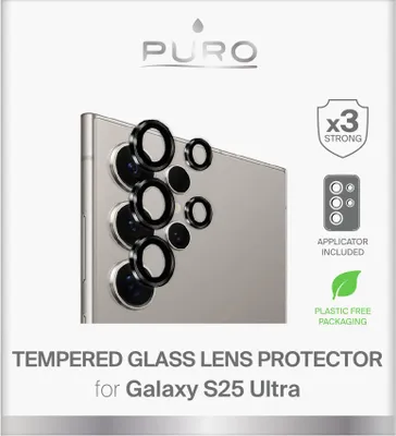 Produktbild von PURO PUSDGLS25UTR, Samsung, Galaxy S25 Ultra, Staubgeschützt, Schlagfest, Kratzresistent, Schockresistent, Schwarz, Transparent, 5 Stück(e)