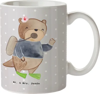 Produktbild von Mr. & Mrs. Panda Kaffeetasse Tauchlehrerin Herz - Grau Pastell - Geschenk, Becher, Tasse, Pott, haferl, Kaffeebecher, Teetasse