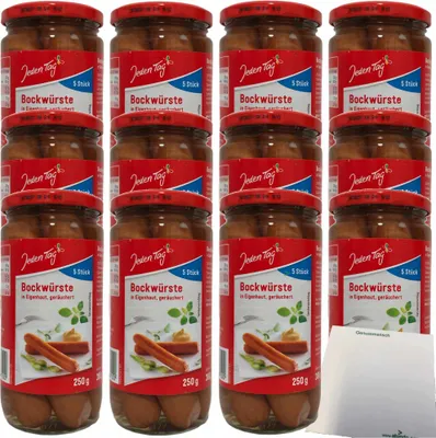 Produktbild von Jeden Tag Bockwürste in Eigenhaut schmackhaft geräuchert 12er Pack (60x50g) + usy Block