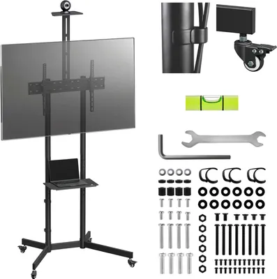 Zdjęcie produktu dla Stojak TV Maclean, półka na kamerę na kółkach, 37-70" maks. obciążenie 45 kg/5 kg maks. półka VESA 600x400 MC-113 B