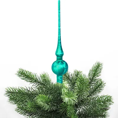Produktbild von JACK by Thüringer Glas Eislack Christbaumspitze 28cm + 12x Christbaumkugeln 6cm Spitze Weihnachtskugel Set, Farbe:Petrol