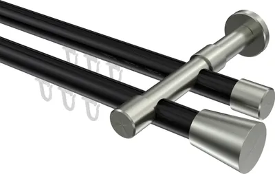 Produktbild von Interdeco Innenlaufstange / Gardinenstange mit Innenlauf Schwarz / Edelstahl-Optik, Typ Prestige Sitra (Konus), 20 mm Ø 2-läufig, 540 cm