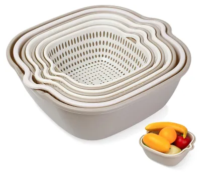 8-tlg. Küchensieb-Set, 2-in-1, doppellagig, Kunststoff, Abtropfbehälter