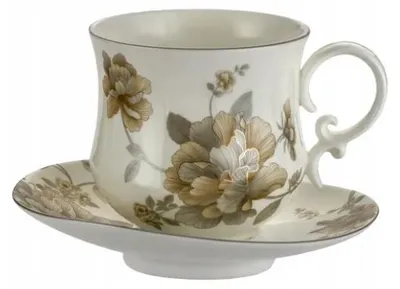 Produktbild von Domdekoracji Elegante Porzellantasse Jumbo mit Untertasse 400ml Blumen