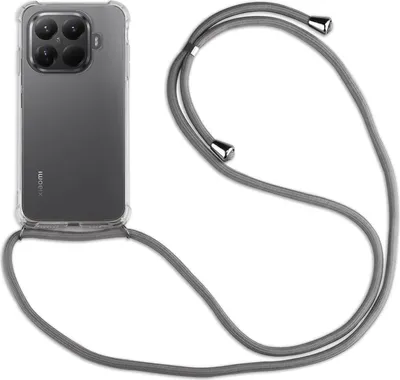 A clear product shot of a phone case with a lanyard attached, isolated on a white background.
