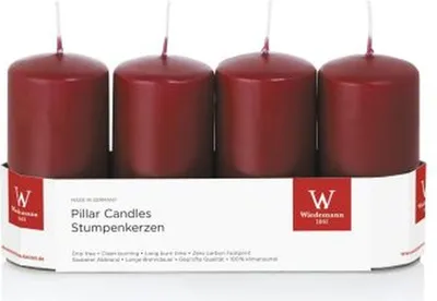 Produktbild von INNA-Glas Adventskerzen JENARO, 4 Stück, bordeaux, 10 cm, Ø5 cm, 23h -  Germany - Weihnachtskerzen