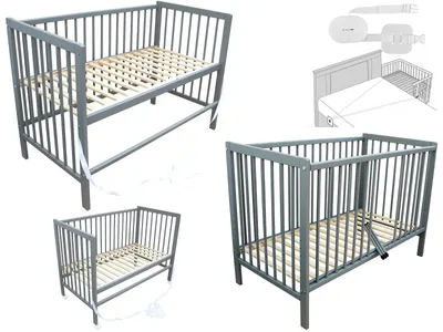 Produktbild von Kinderbett - Beistellbett - Babybett 120x60cm mit Gurt und Rädern grau
