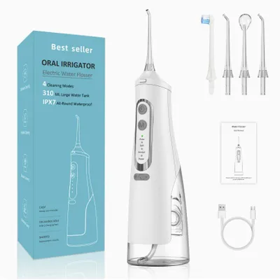 Produktbild von Munddusche USB-aufladbare Wasserzahnbürste Tragbare Zahnwasserstrahl 310 ml Wassertank IPX7 wasserdichter Zahnreiniger für unterwegs