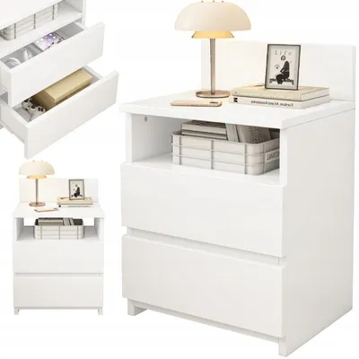 Obrázek produktu pro Bílý noční stolek se 2 zásuvkami loft do ložnice