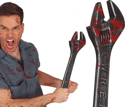 Produktbild von Halloween Klempner Schraubenschlüssel Blutig Werkzeug Kostüm Requisite Horror Dekoration Gruselig Handwerker Thema Schrecken Party Dekoration 5 cm, Farbe: Grau