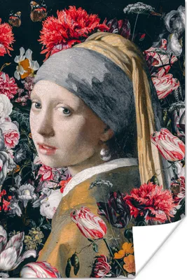 Produktbild von MuchoWow® Poster Das Mädchen mit dem Perlenohrring - Johannes Vermeer - Blumen 120x180 cm - Kunstposter