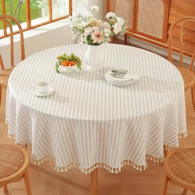 Produktbild von Tischdecke Rund 140cm Beige Abwaschbar Leinenoptik Baumwolle
