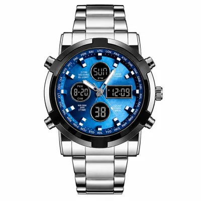 Obrázok produktu pre Modré oceľové hodinky s dvojitým displejom – WATCHROX, Obrázok generovaný UI