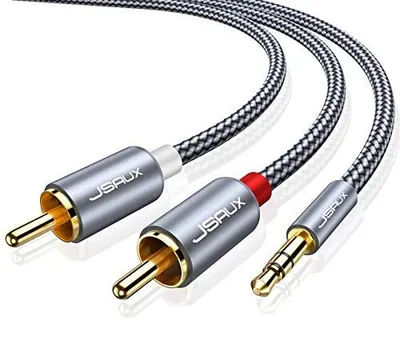 Produktbild von Klinke auf Cinch Kabel, 3.5mm Klinke auf 2 Chinch Stereo Audio Aux Kabel für TV, PC, Handy, MP3-Player, Lautsprecher, Heimkino, Autoradio, Tablet, Verstärker, Soundbar- 2m