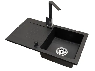 Produktbild von Küchenspüle Einbecken Leon Siphon Schwarz Armatur Nook Seifenspender