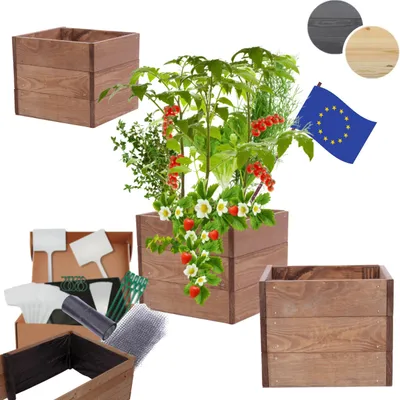 Produktbild von MODO24 Hochbeet Holz, Pflanzkasten, Massivholz, Kiefer, Kräuterbeet, Blumenkasten, Garten, Terrasse, 27x33x30 cm, Braun, ZP06