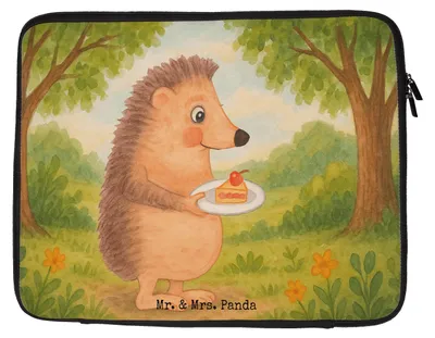Produktbild von Mr. & Mrs. Panda Laptop Tasche Igel Kuchenstück Design 20 x 28 cm - Weiß - Geschenk, Kuchen Backen, Einladung Party, Geburtstagskuchen, Torte, Laptophülle, Notebooktasche