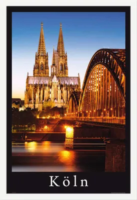 Immagine prodotto di Città tedesche - Poster - Colonia - Cattedrale radiosa + cornice rimovibile, Shinsuke® Maxi MDF bianco, vetro acrilico