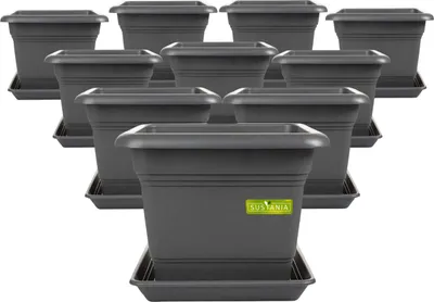 Produktbild von Eckiger Pflanzkübel anthrazit mit Untersetzer 28x28 cm, wetterfest, ideal Balkon
