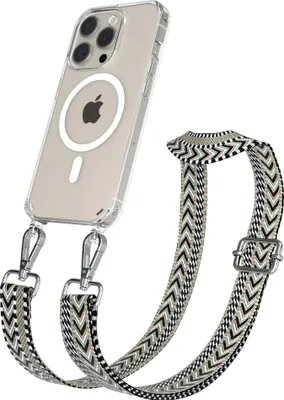 Produktbild von EAZY CASE - Handykette mit MagSafe Hülle für Apple iPhone 15 Pro, Handyband ZigZag Style,Karabiner Silber, Umhängeband in Grün