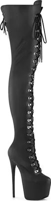 Produktbild von JUBILANT-4012 3012FS Pleaser Damen Schnür Plateauoverkneestiefel schwarz Lederlook