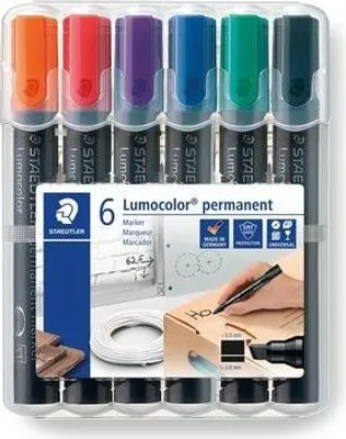 Produktbild von STAEDTLER Lumocolor 350 permanent Marker, Keilspitze, 6er-Set,  sortierte Farben