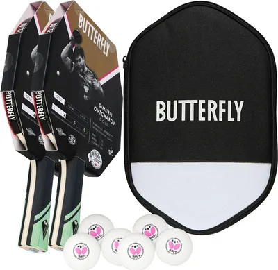 Produktbild von Butterfly 2x Dimitrij Ovtcharov Gold Tischtennisschläger + Tischtennishülle + 6x 40+ 3*** Tischtennisbälle