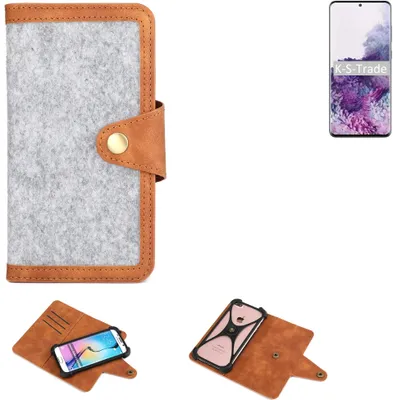 Produktbild von K-S-Trade Handyhülle kompatibel mit Samsung Galaxy S20 Ultra Schutzhülle Filz-Hülle Kunst-Leder hellgrau braun (1x)