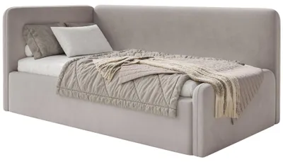 Produktbild von Selsey Fanko –Jugendbett 90x200 cm mit Kopfteil links, Samt, Graubeige